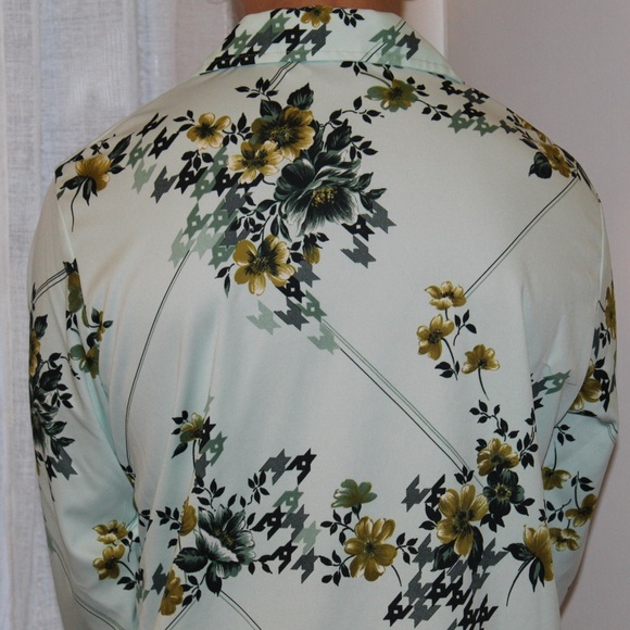 Vtg 1970s Mr. Jan Teal Green Floral Polyester Long Sleeve Disco Shirt Men’s L - Picture 2 of 10
